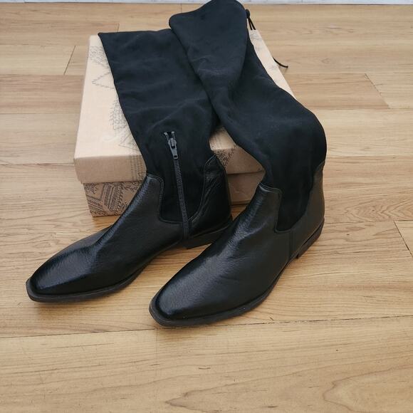 FREE PEOPLE Bicoastal Leather Over the Knee Boots Black Suede Size EU 37 /US 6.5 - Picture 4 of 10